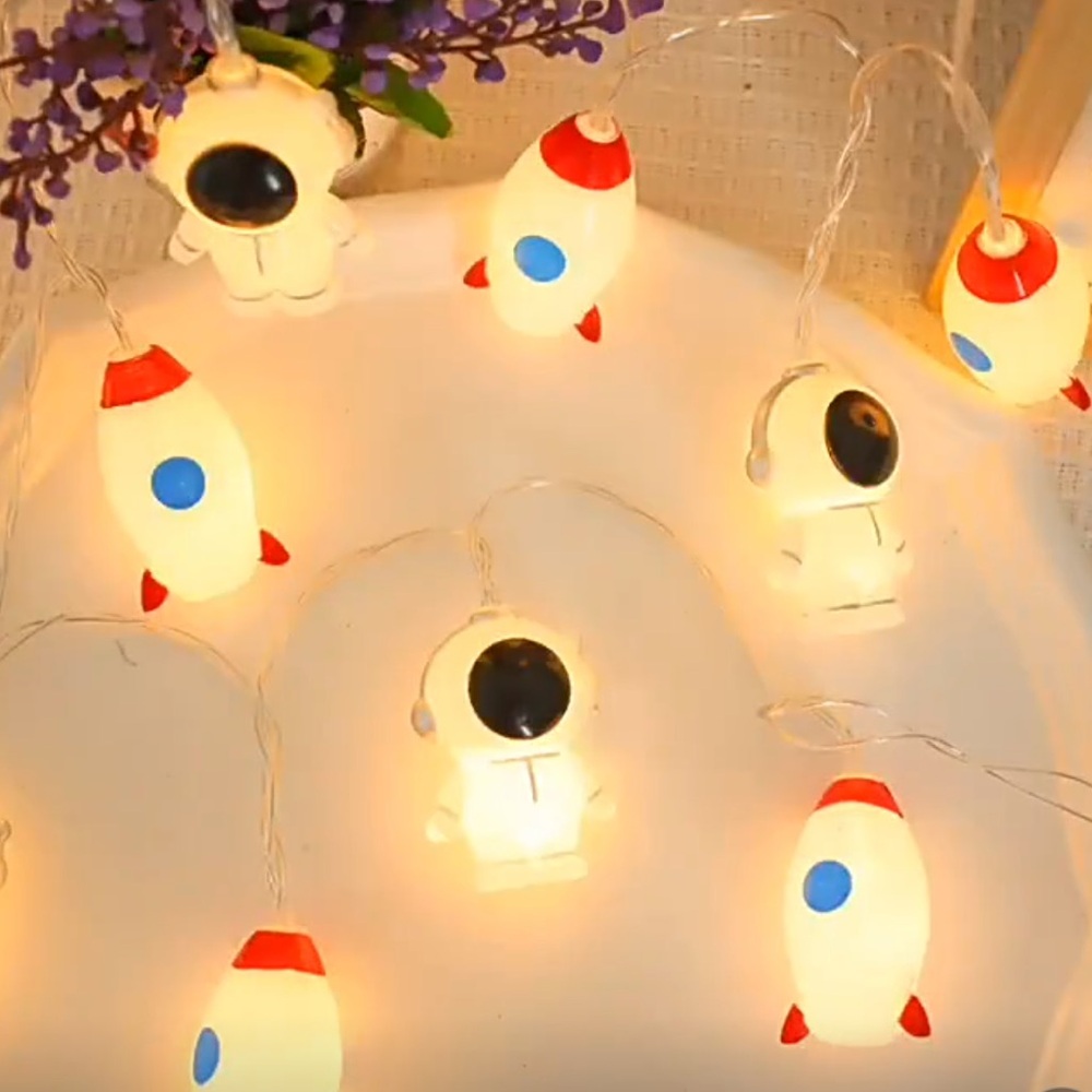 Space-Themed Party Lights with Astronaut/Rocket Design, NEW, 2 AA Batteries req.